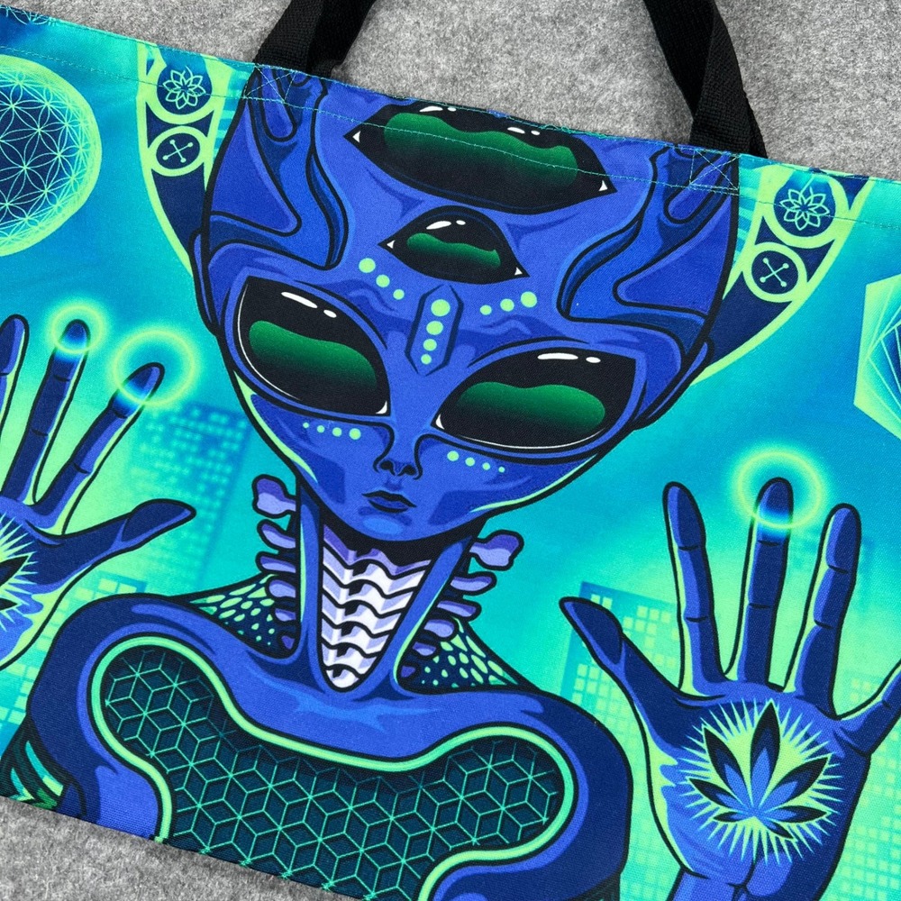Oversized Tote Bag Alien Sacred Geometry Dana Ulama Psychedelic Rave NWOT